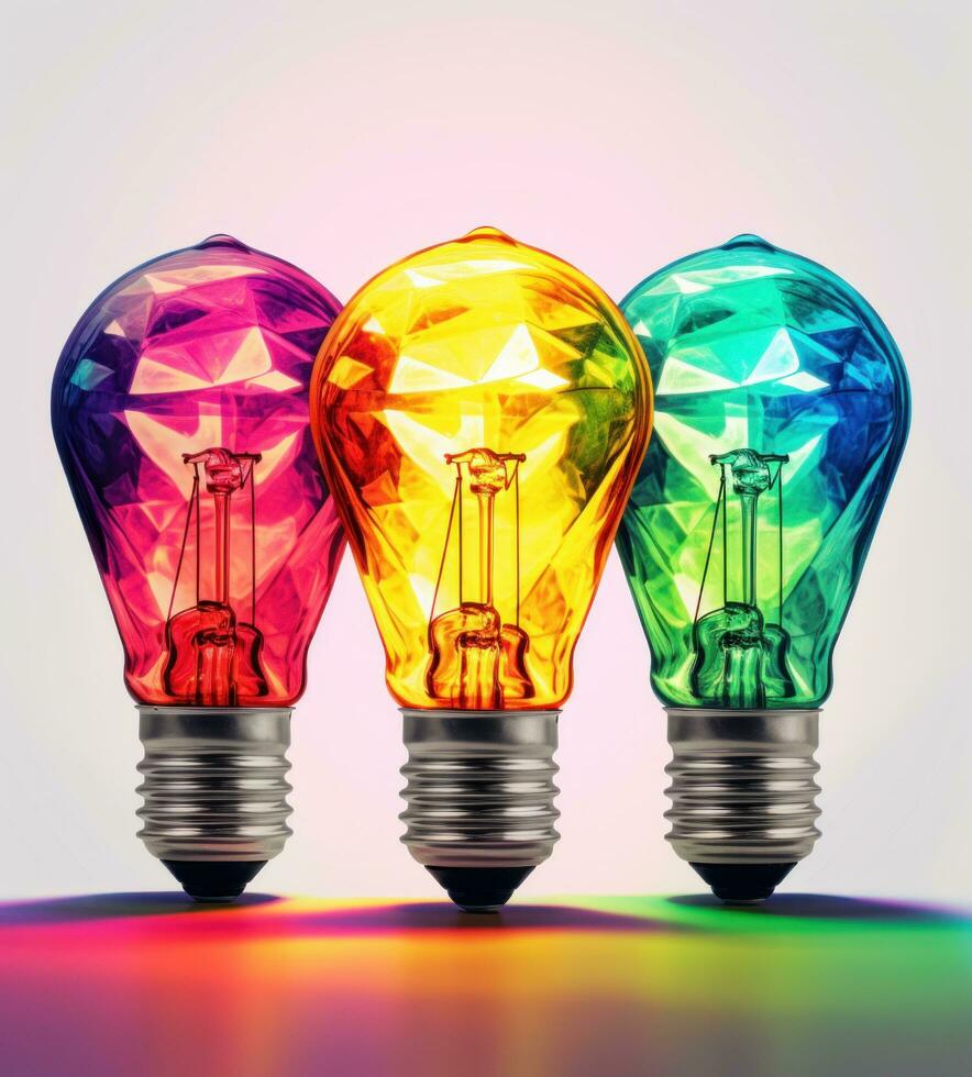 AI generated colorful triangle lightbulbs photo