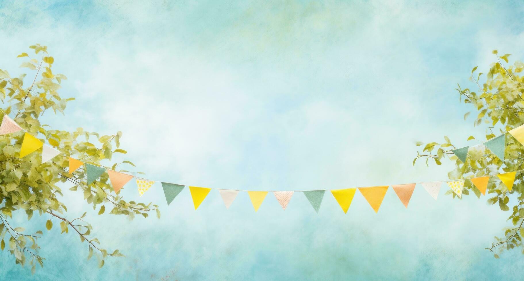 AI generated colourful bunting on a blue sky, photo