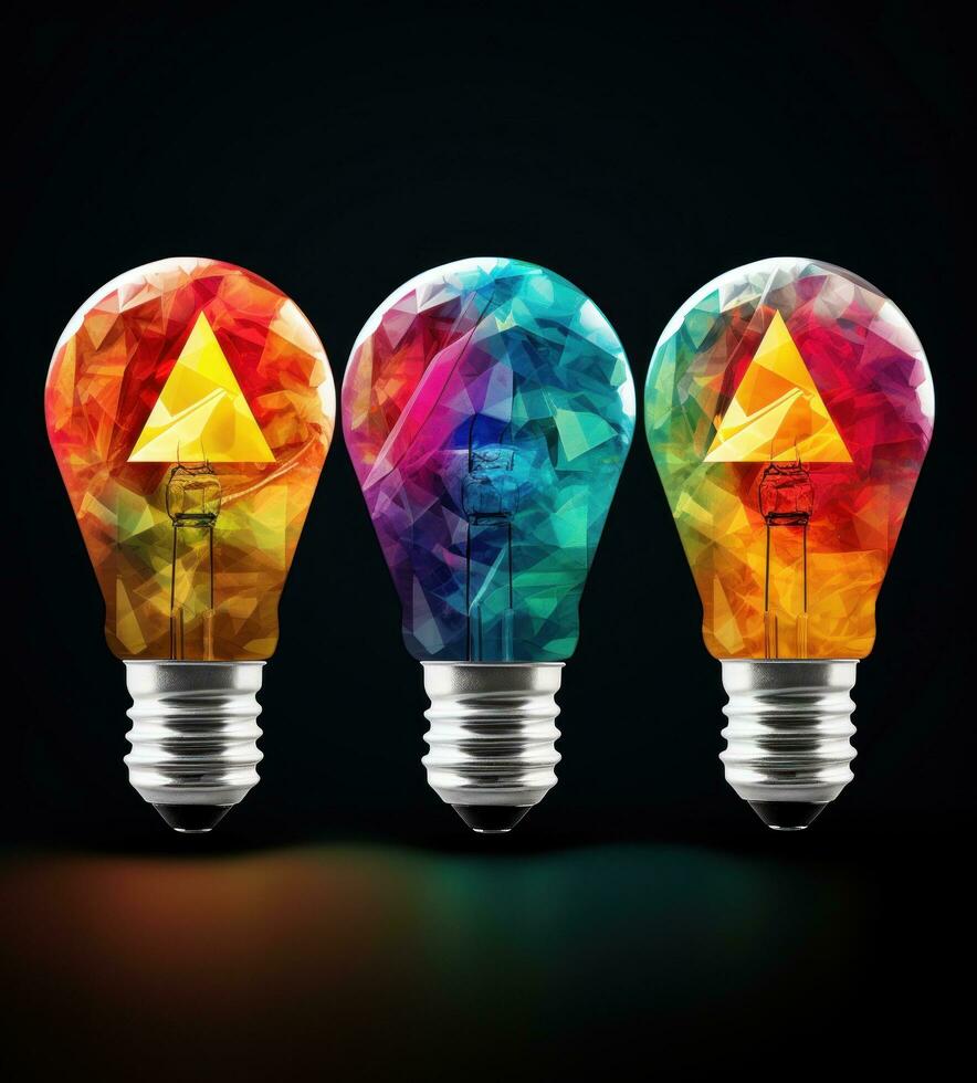 AI generated colorful triangle lightbulbs photo