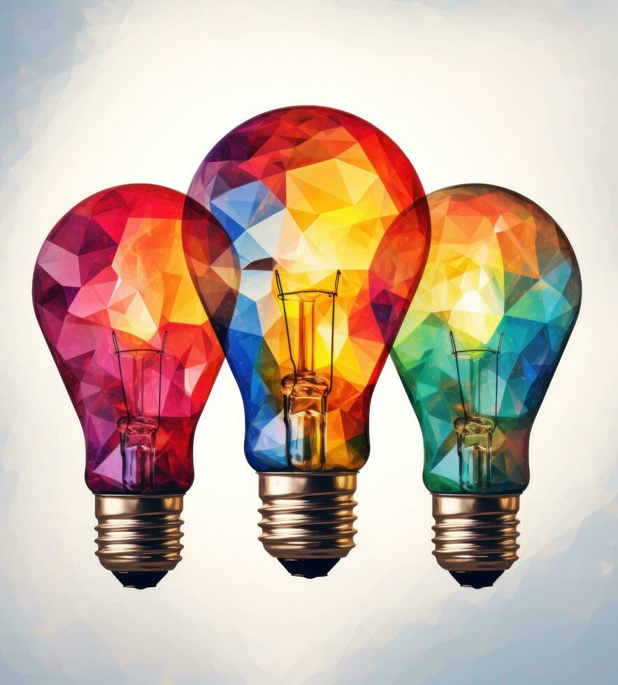 AI generated colorful triangle lightbulbs photo