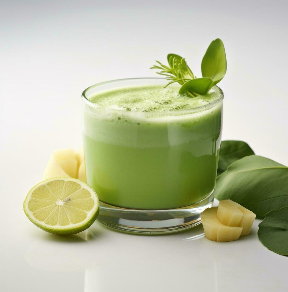 AI generated match drinks are made with green leafy mix and white powder photo