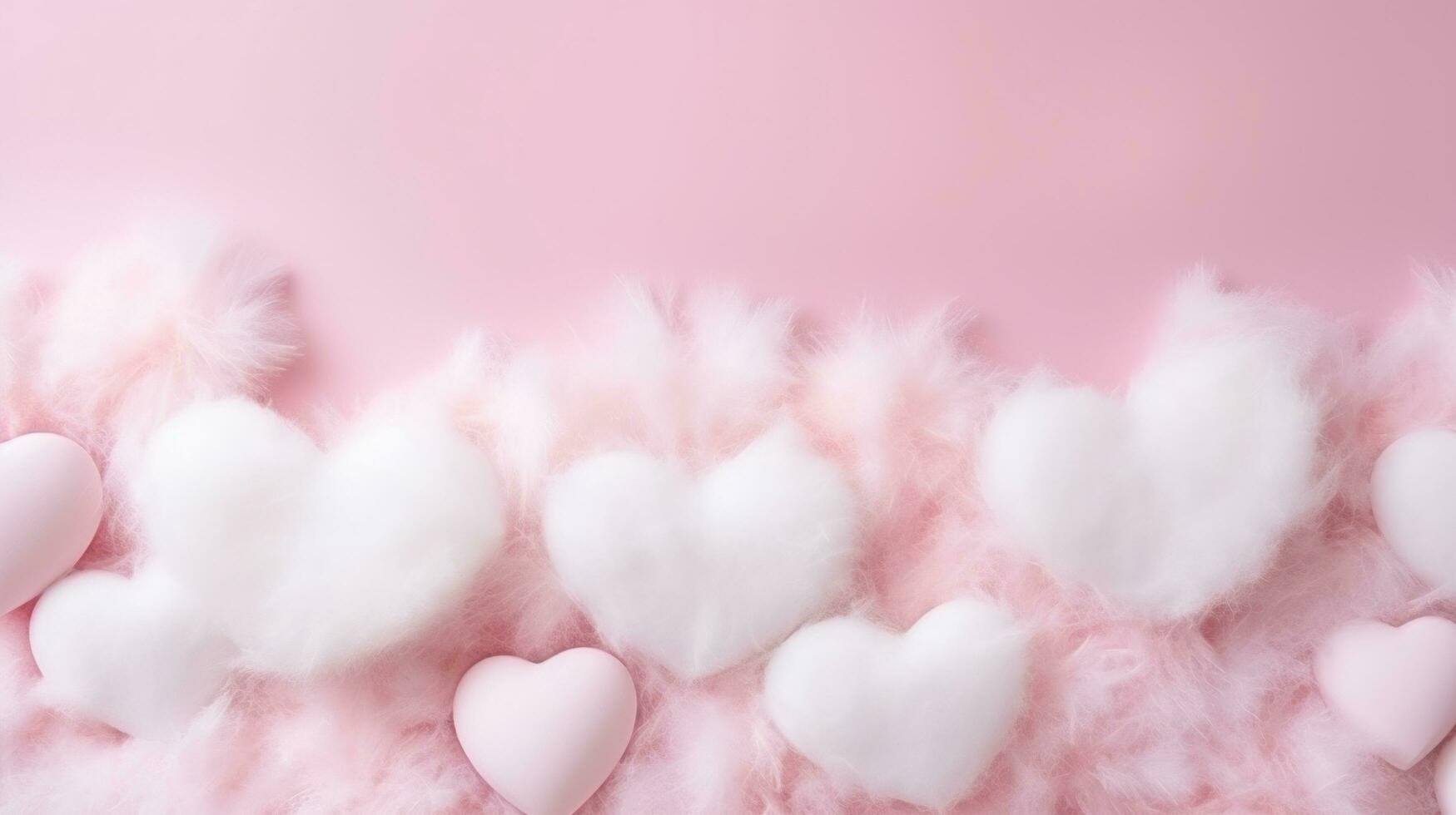 AI generated pink pastel valentines day background with copy space and wedding golden rings photo