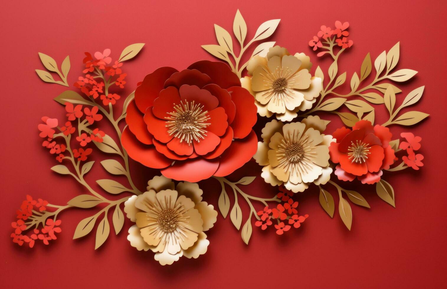 AI generated red flowers made with red paper photo