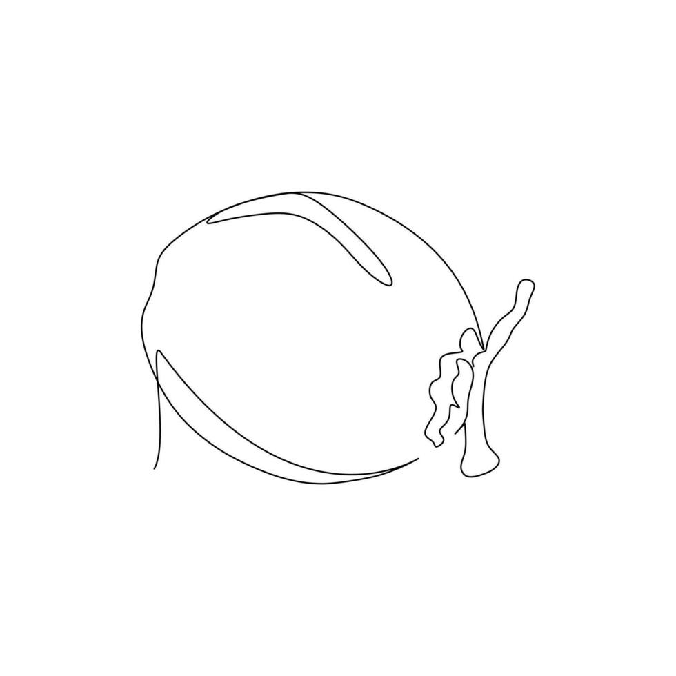 Continuous one line drawing of coconut icon in silhouette on a white background vector