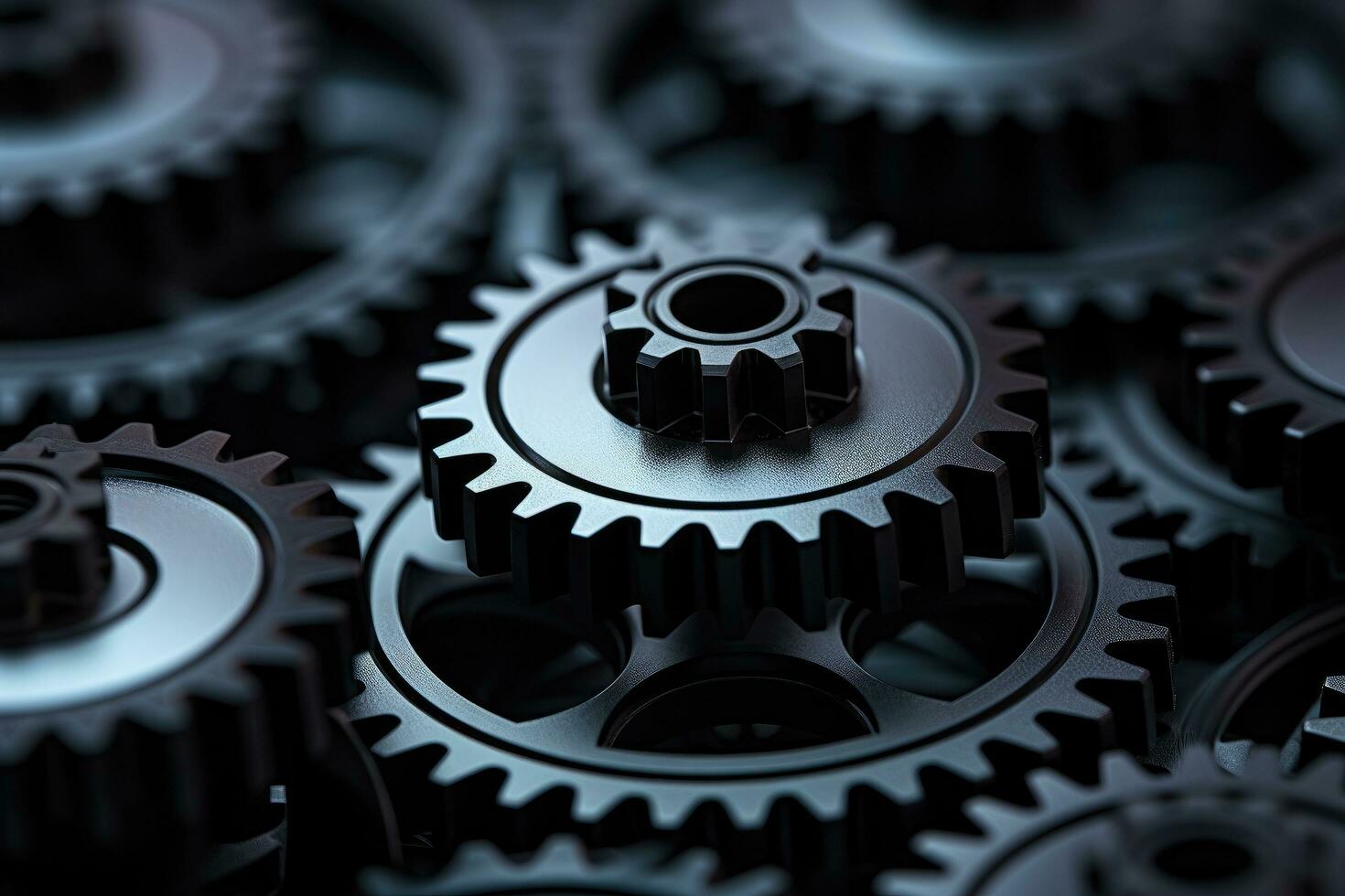 AI generated 3d illustration of metal gears and cogs, closeup view, 3D printing technology depicted as abstract rotating gears, AI Generated photo