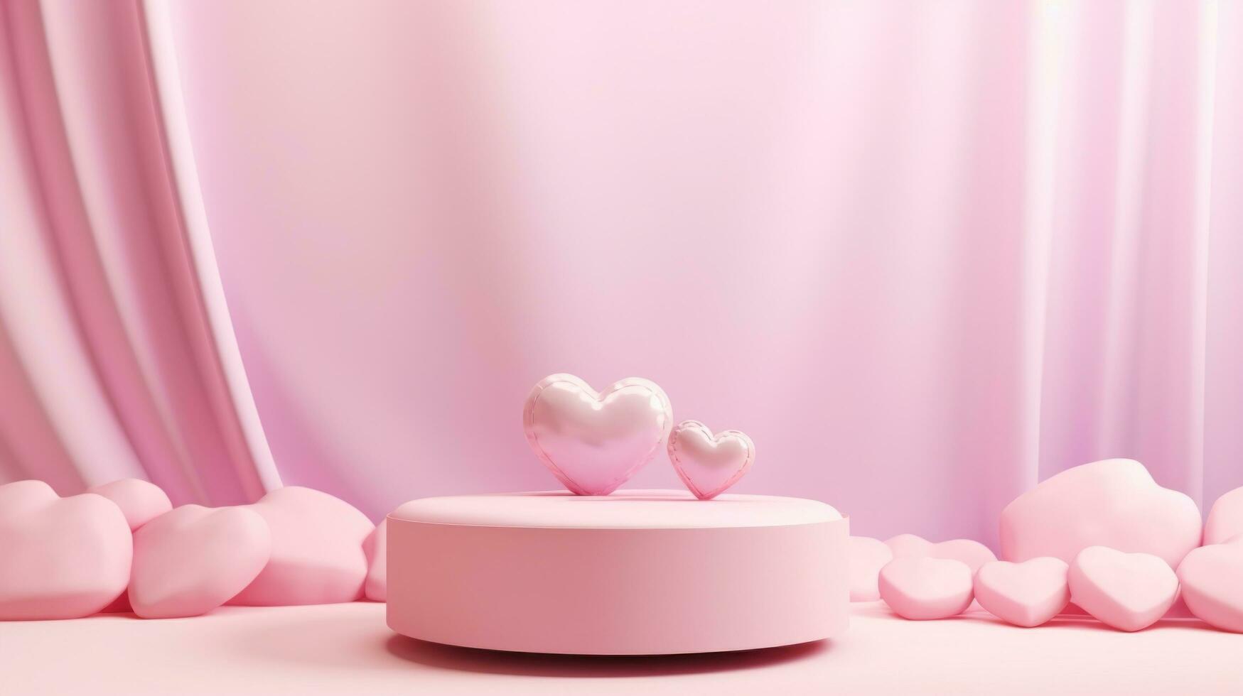 AI generated pink pastel valentines day background with copy space and wedding golden rings photo