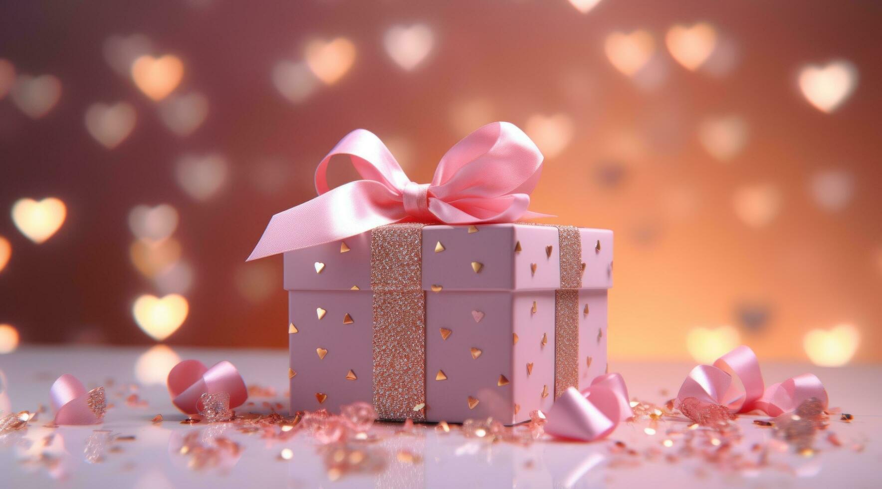 AI generated valentines day a gift box with hearts on a pink background photo