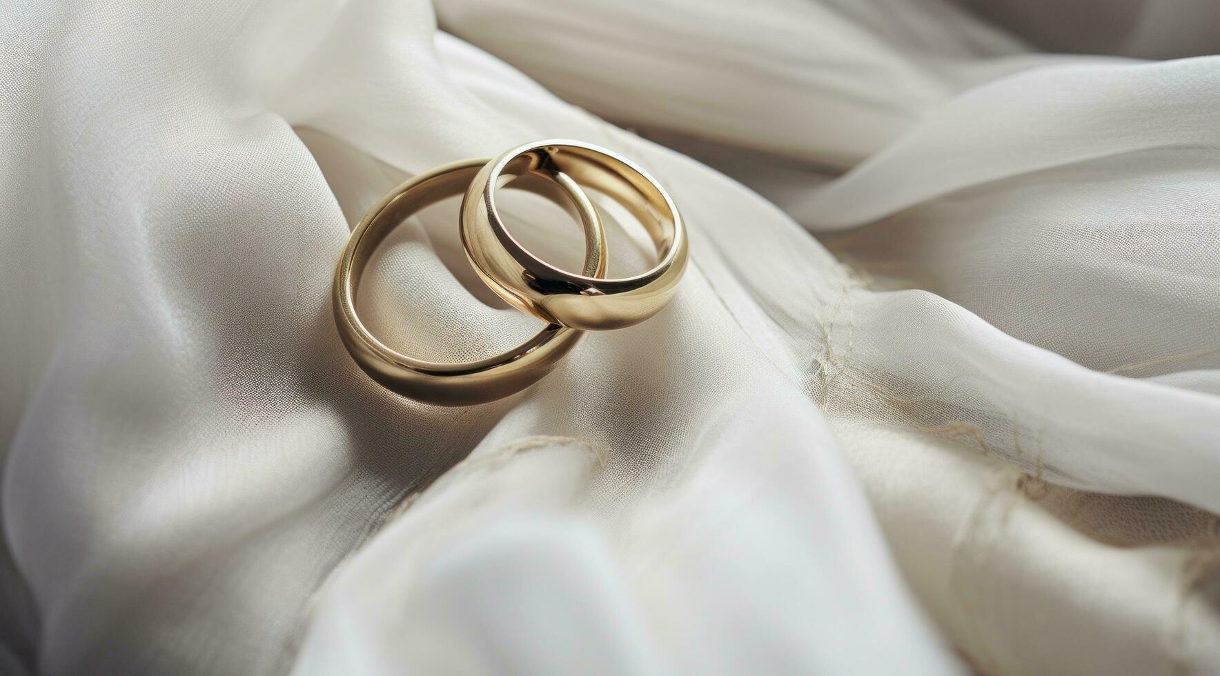 AI generated two wedding rings are laying on top of a white fabric photo