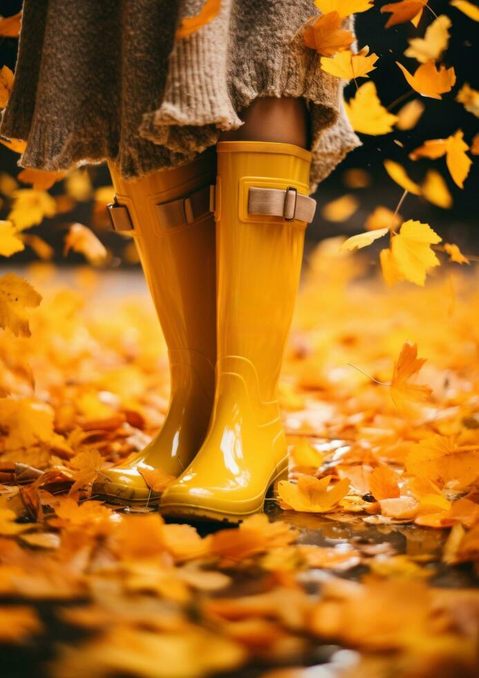 ai generado amarillo lluvia botas participación amarillo flor foto