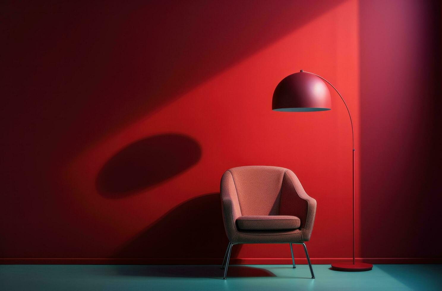 AI generated a chair sits next to a red wall and a red lamp photo