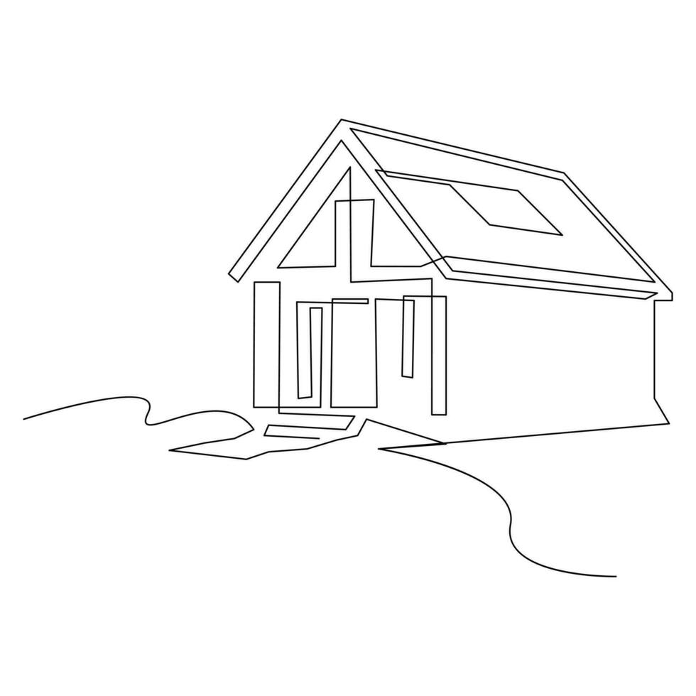 House single line continuous outline vector art drawing and simple one line home minimalist design