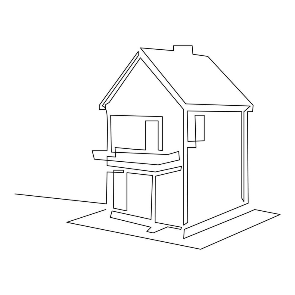 House single line continuous outline vector art drawing and simple one line home minimalist design