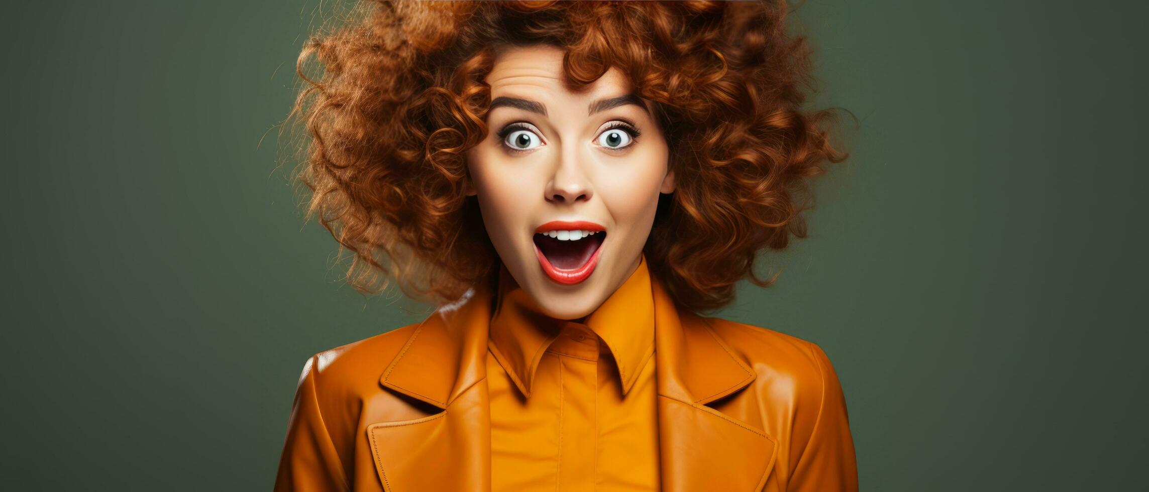 AI generated a woman with curly hair looking surprised photo