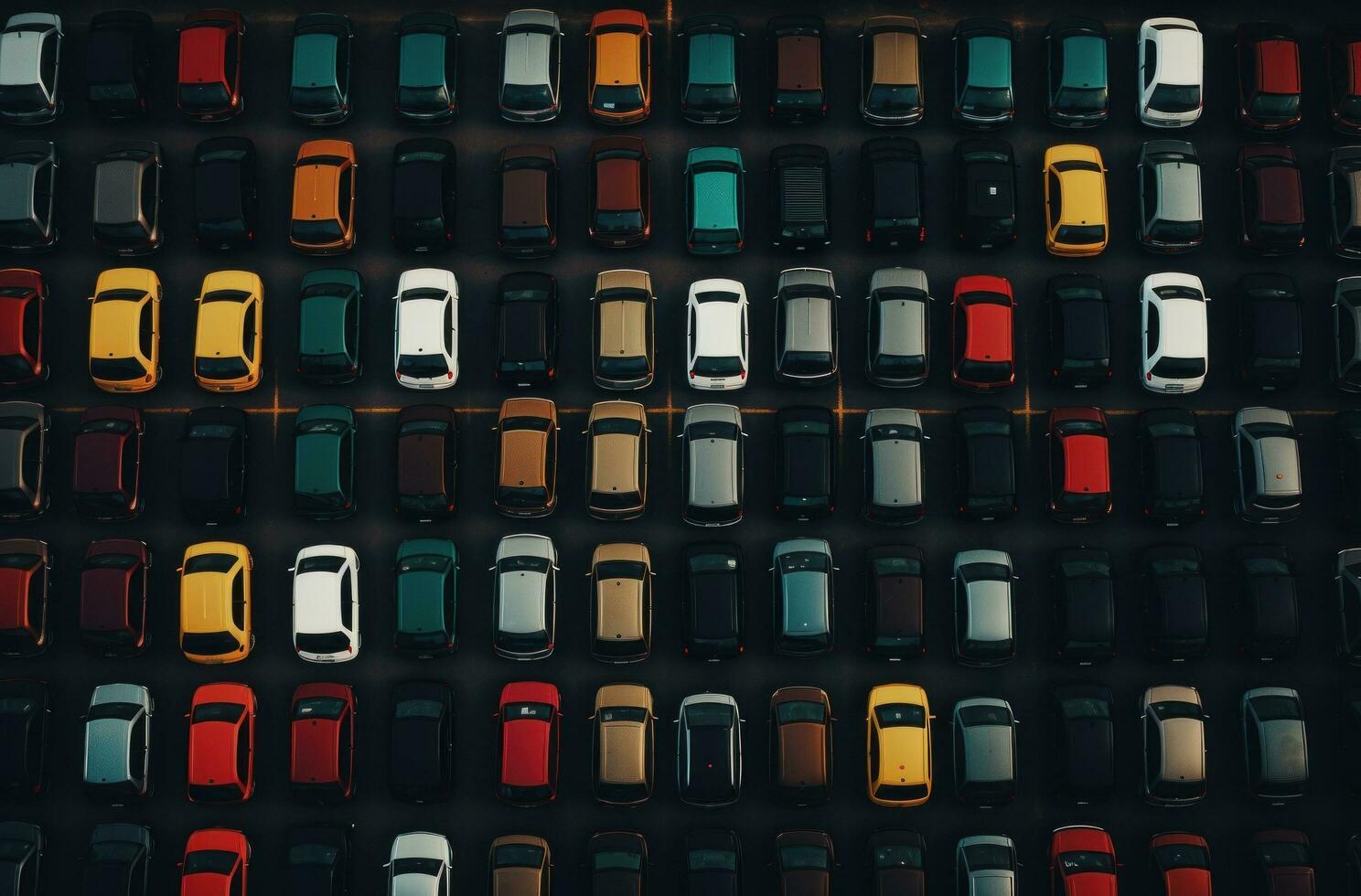 AI generated a large number of cars lined up in a parking lot photo
