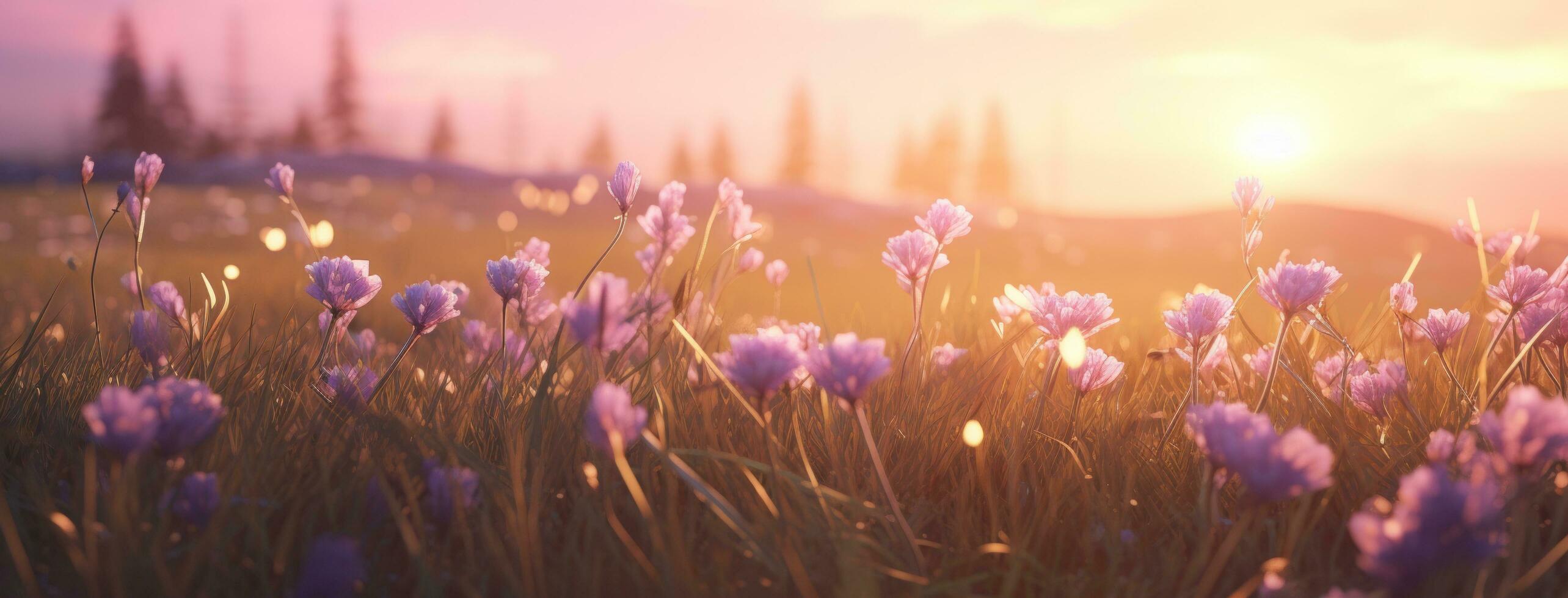 AI generated grassy field with flowers photo