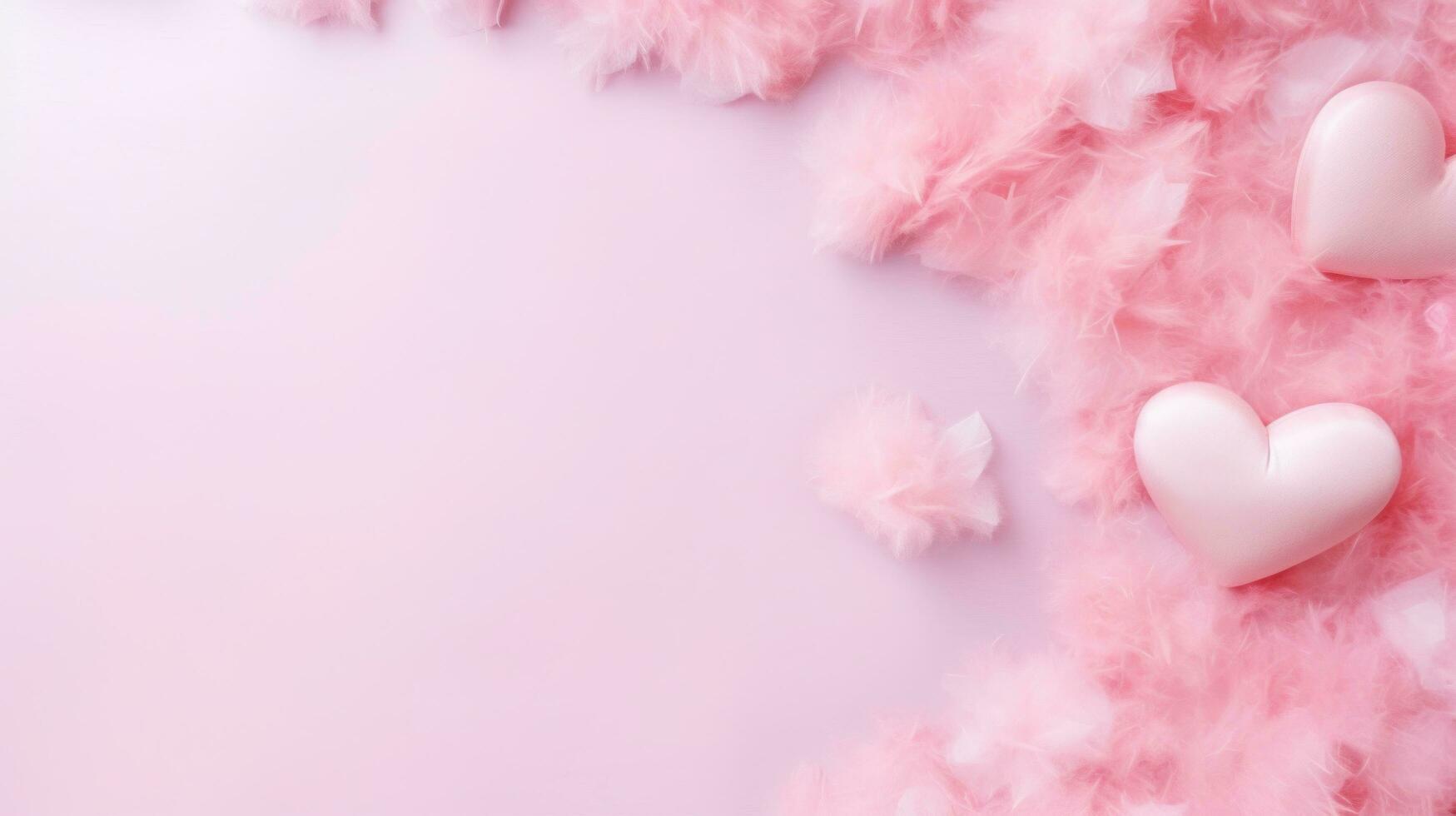 AI generated pink pastel valentines day background with copy space and wedding golden rings photo