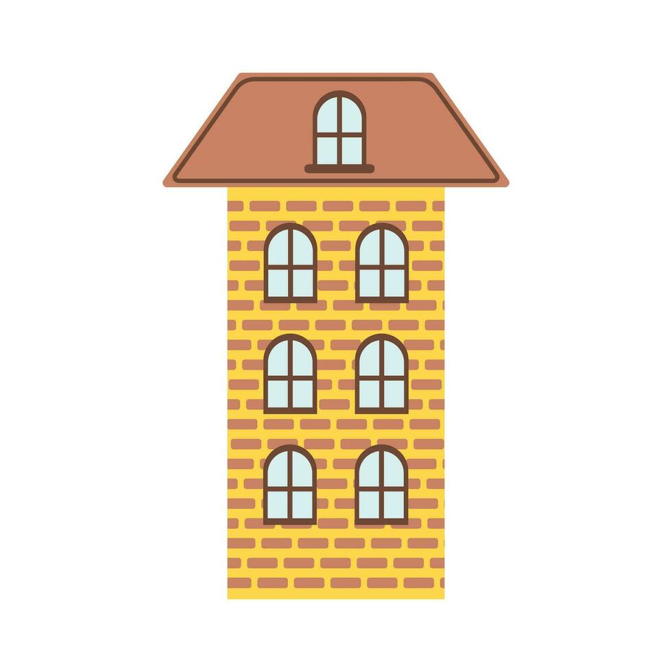 dulce hogar. de muchos pisos edificio. linda dibujos animados casa. mano dibujado vector ilustración aislado en blanco antecedentes.