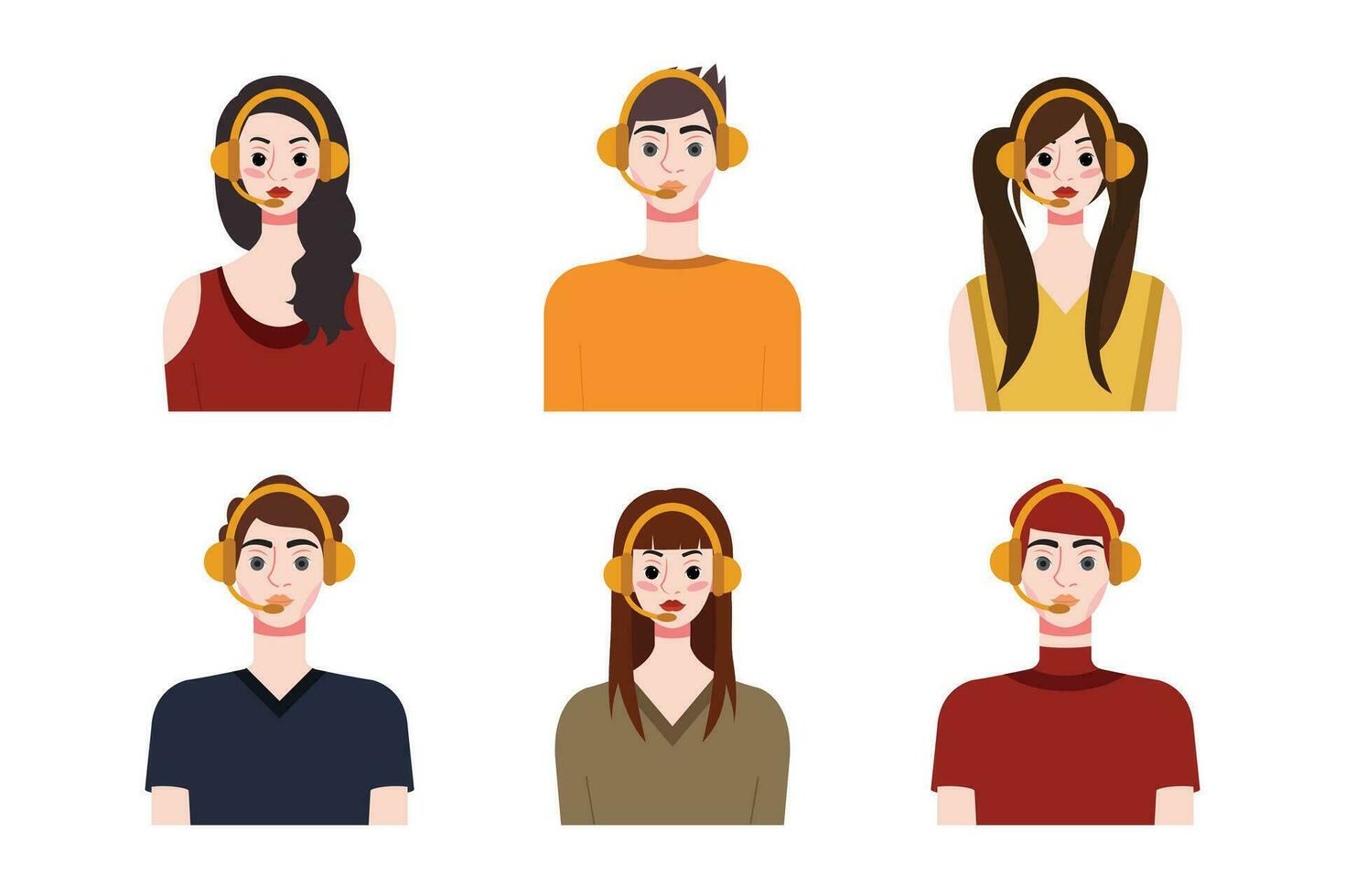 Set of young people with different hairstyles. Flat style vector illustration.