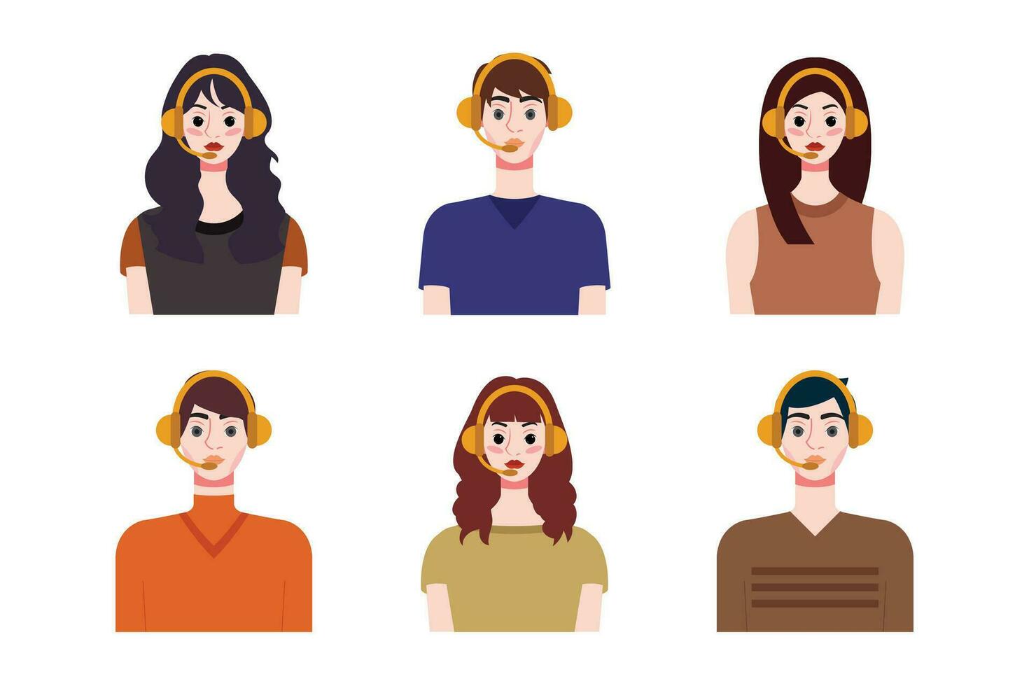 Set of young people with different hairstyles. Flat style vector illustration.