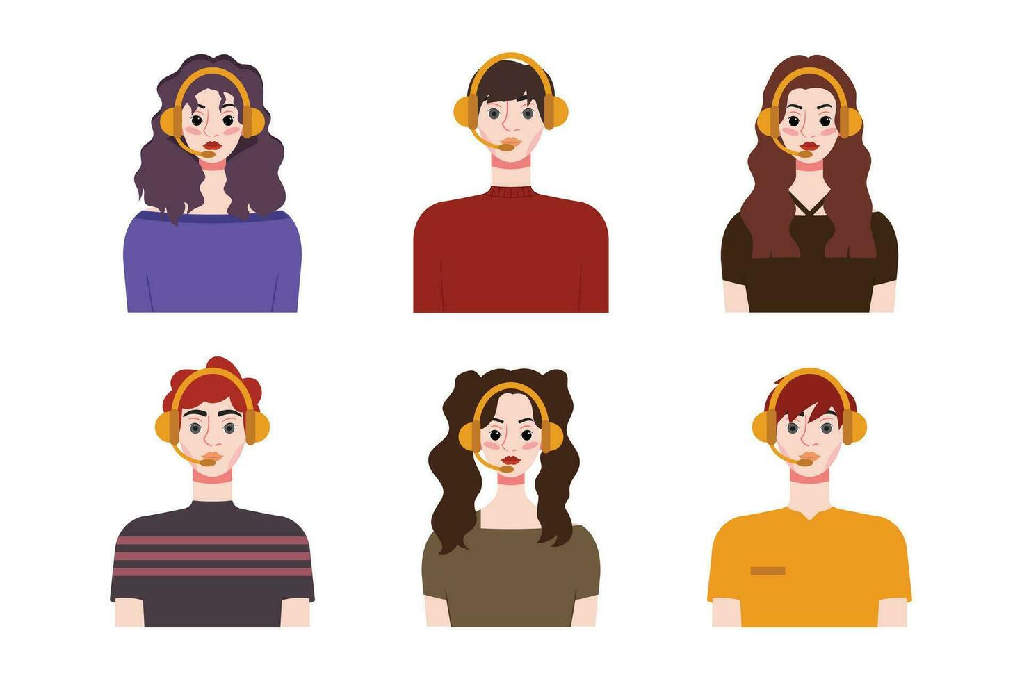 Set of young people with different hairstyles. Flat style vector illustration.