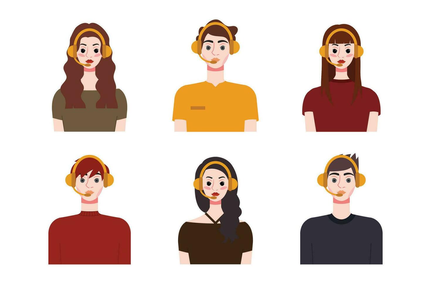 Set of young people with different hairstyles. Flat style vector illustration.