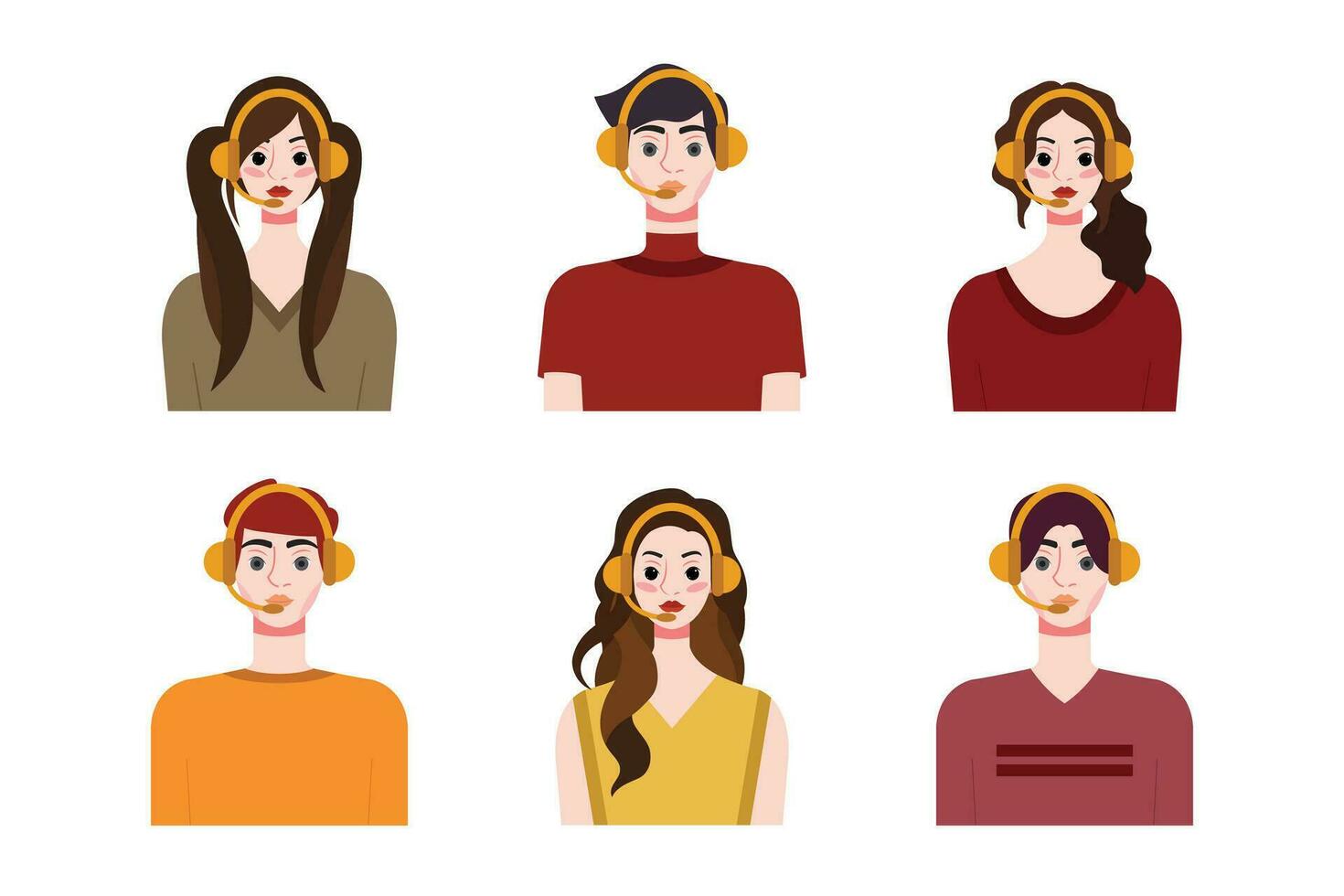 Set of young people with different hairstyles. Flat style vector illustration.