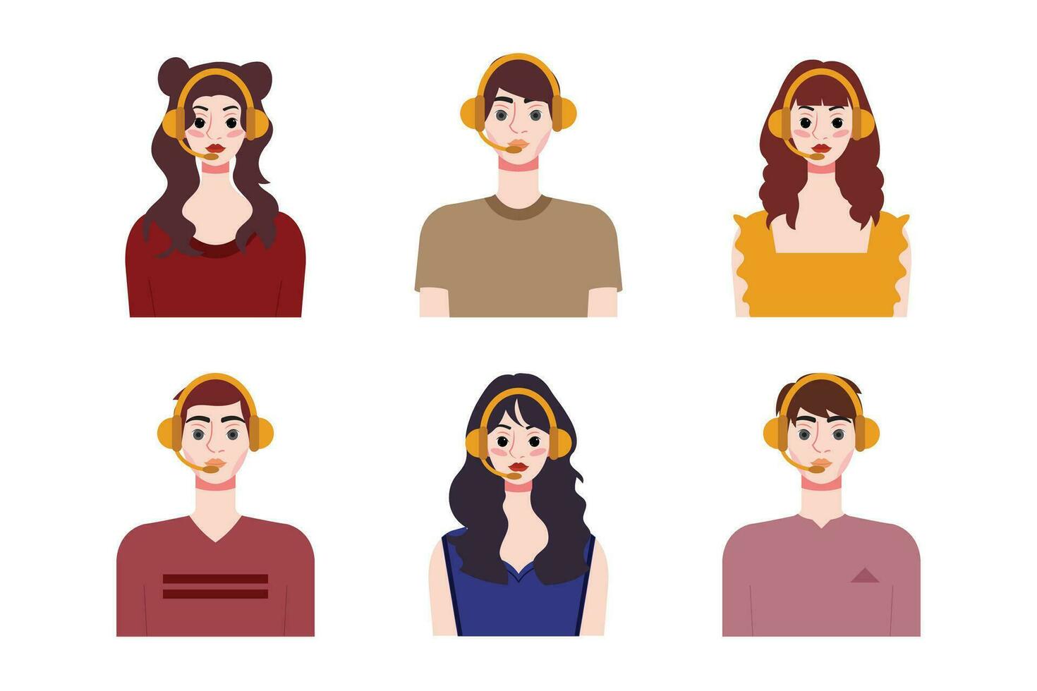 Set of young people with different hairstyles. Flat style vector illustration.