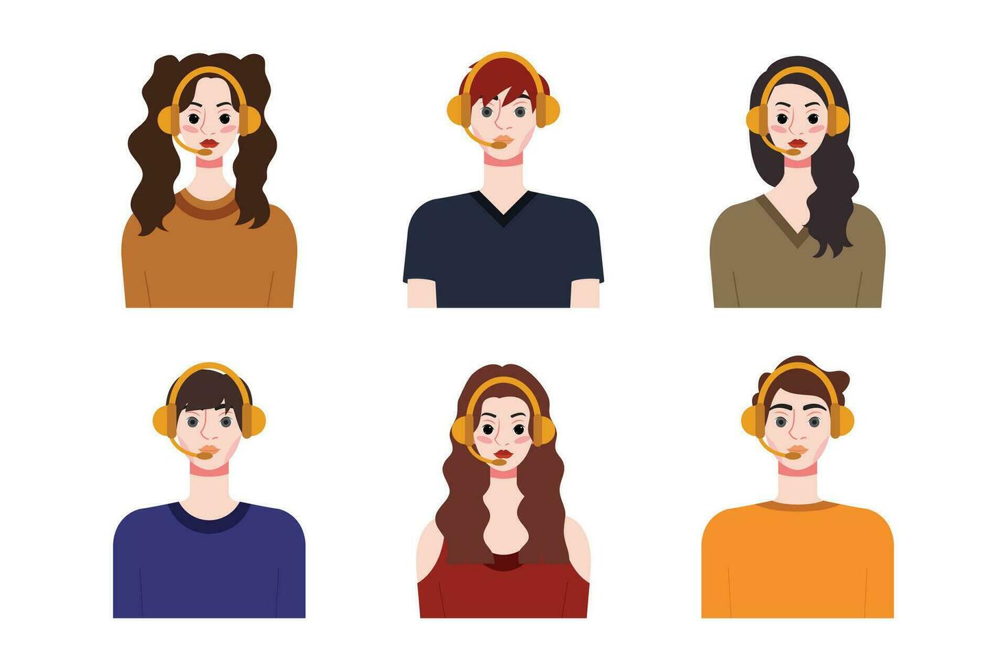 Set of young people with different hairstyles. Flat style vector illustration.