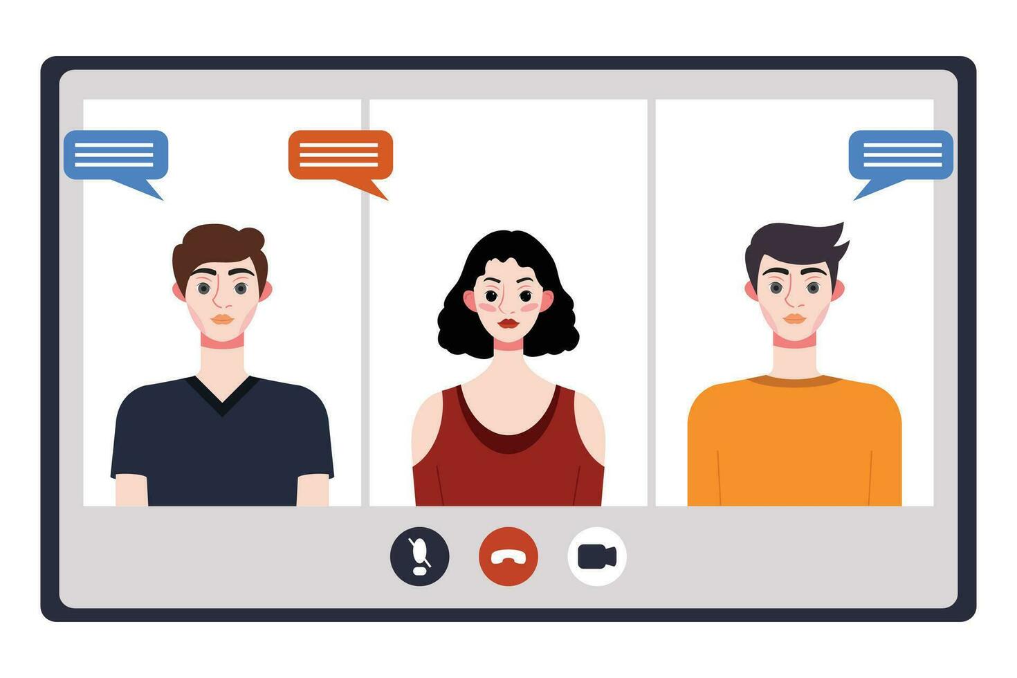 Video conference concept. People avatars on computer screen. Vector illustration