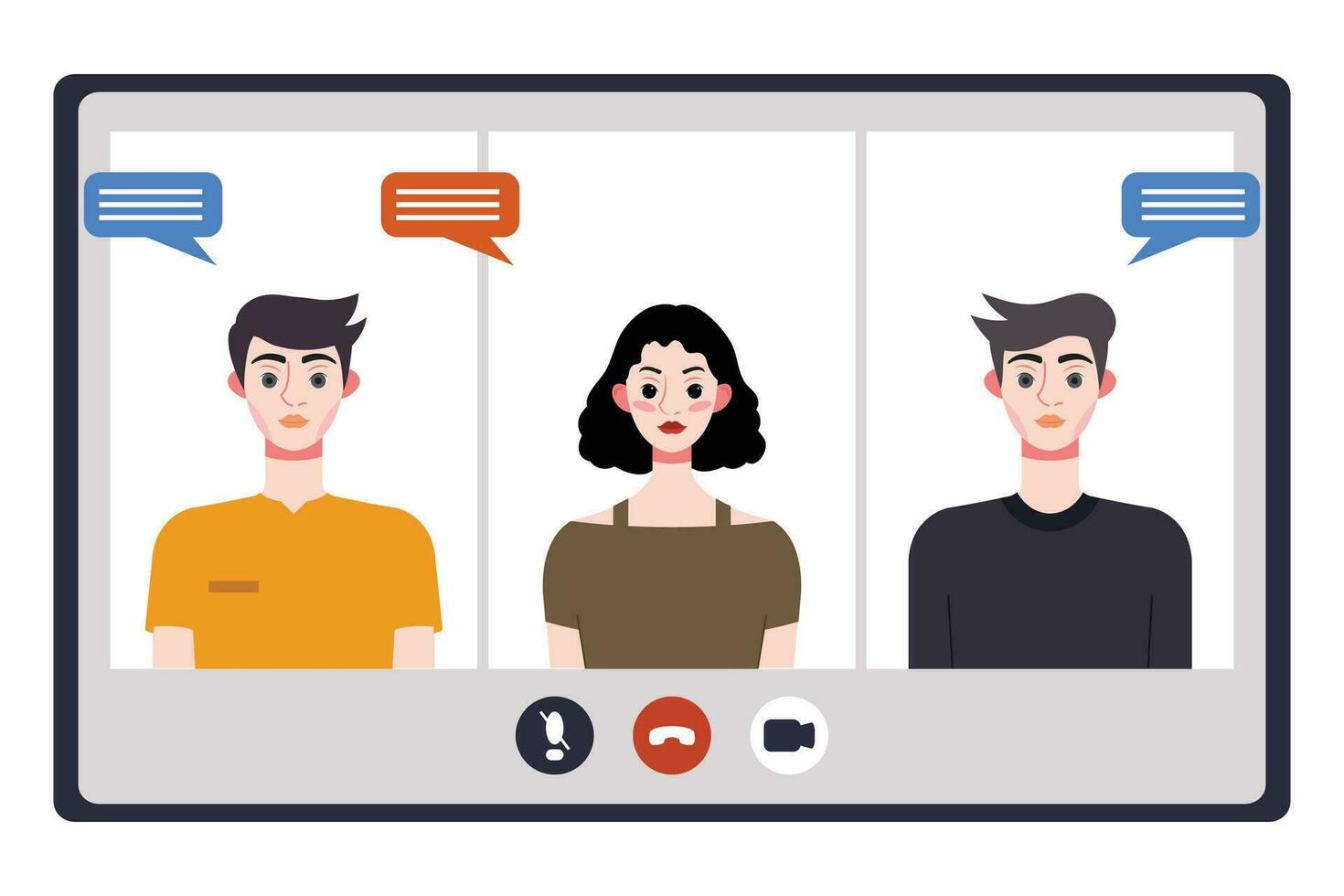 Video conference concept. People avatars on computer screen. Vector illustration