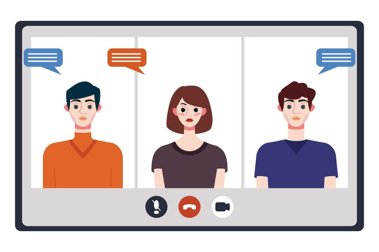 Video conference concept. People avatars on computer screen. Vector illustration