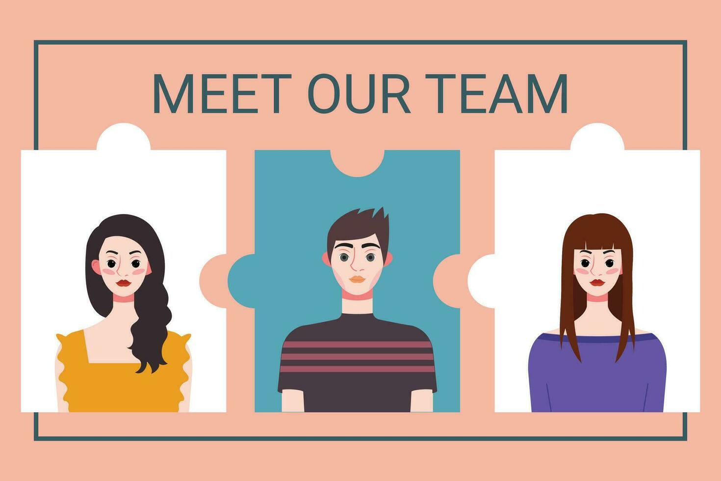 Vector illustration of a team of people in puzzle pieces. Teamwork concept