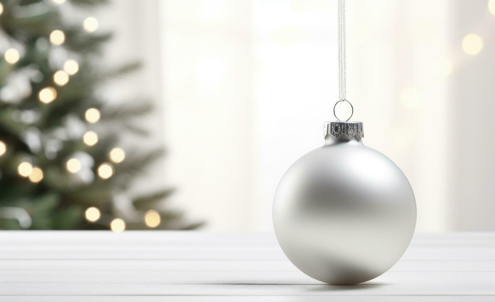 AI generated a white christmas ornament in a room with a christmas tree photo