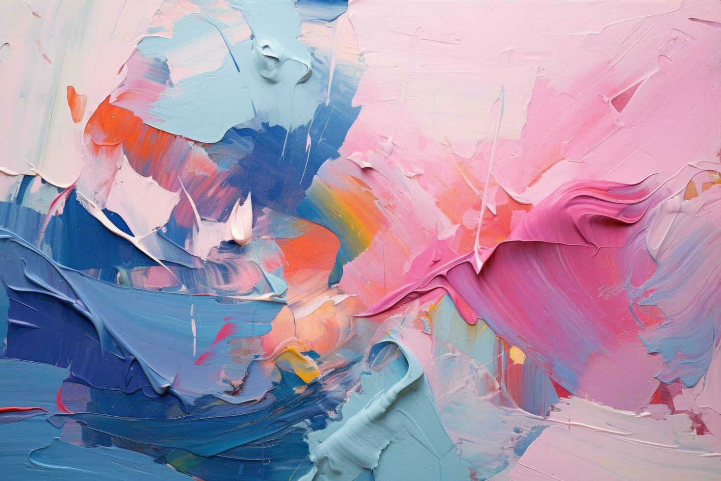 AI generated Abstract background of acrylic paint in blue, orange, pink and white colors, A chaotic blend of color representing a bustling cityscape, AI Generated photo