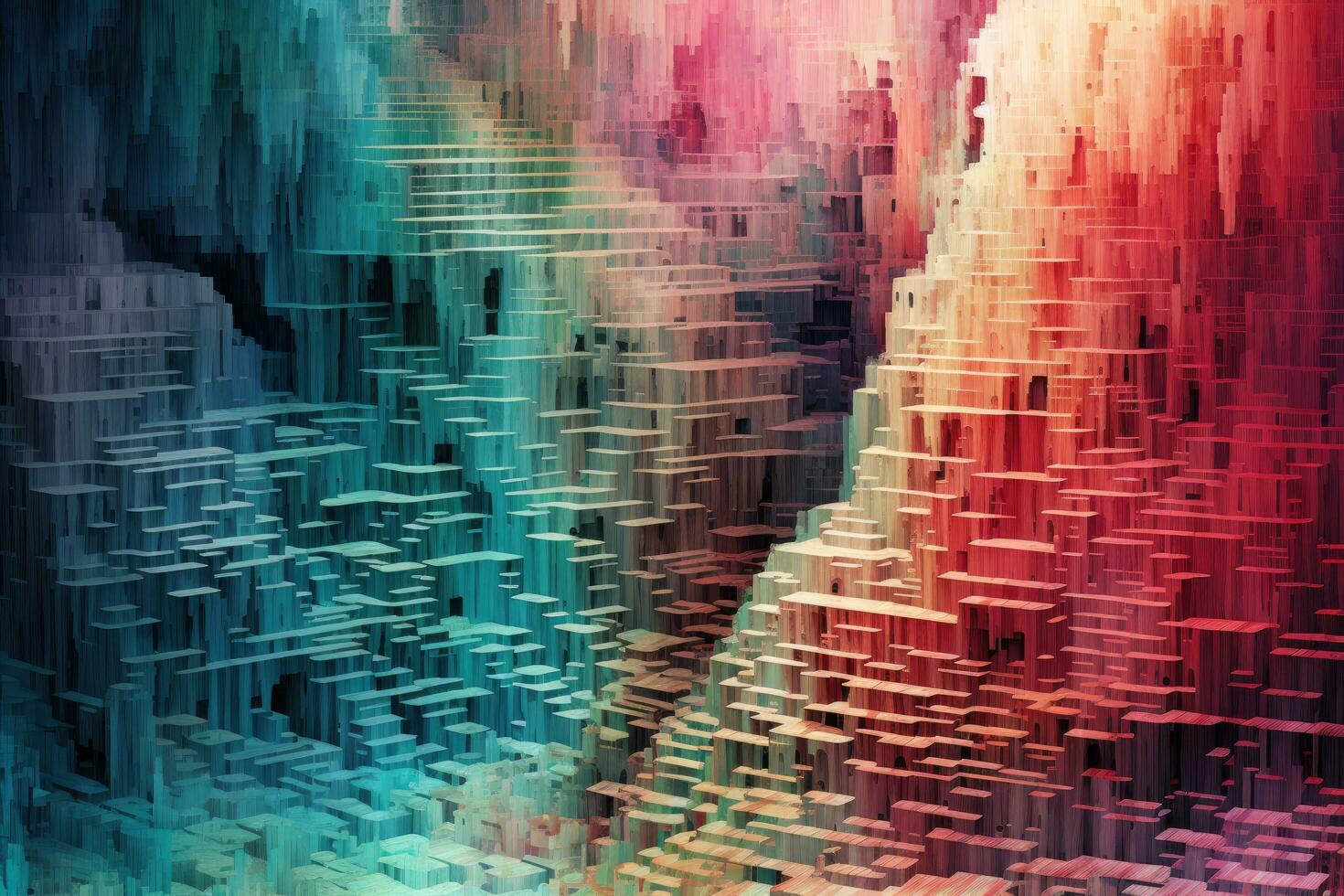 AI generated Abstract colorful background. 3d rendering, 3d illustration. Computer digital drawing, A cascading waterfall of pixelated colors, simulating a digital glitch, AI Generated photo