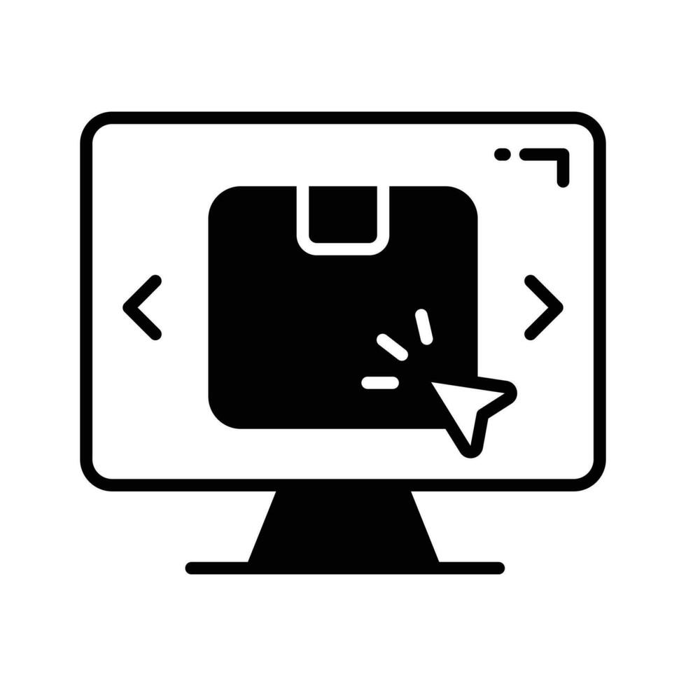 Parcel package inside monitor with cursor showing modern icon of online order, shopping and commerce vector