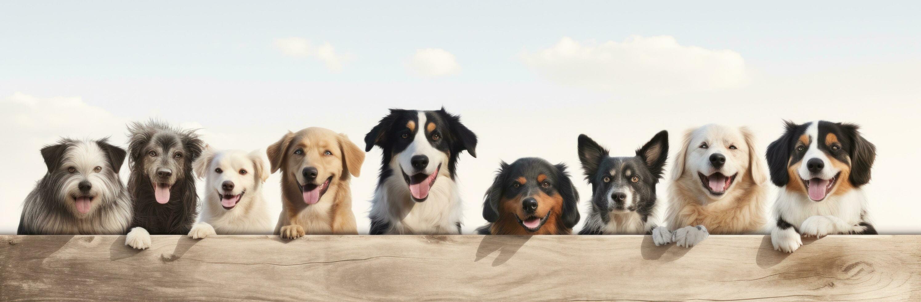 AI generated a group of dogs are on a wooden fence photo