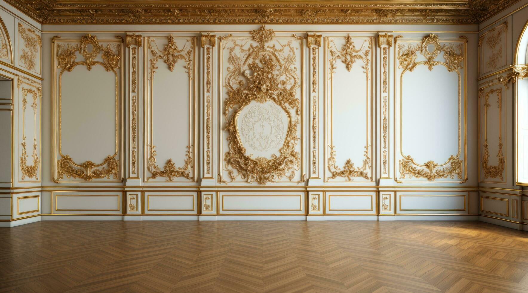 AI generated a huge gold frame in an empty room photo