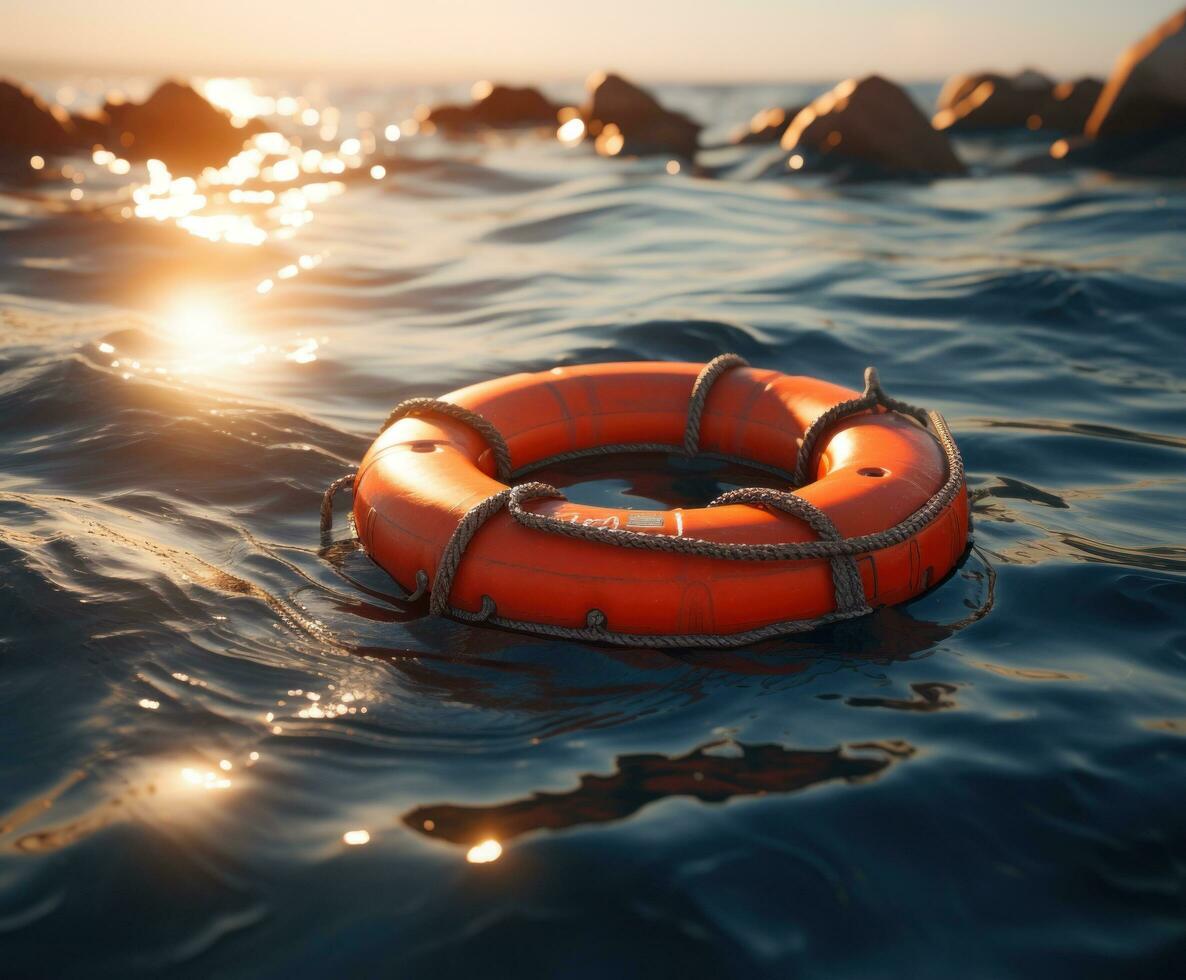 ai generado un vida conservante flotante en el Oceano foto