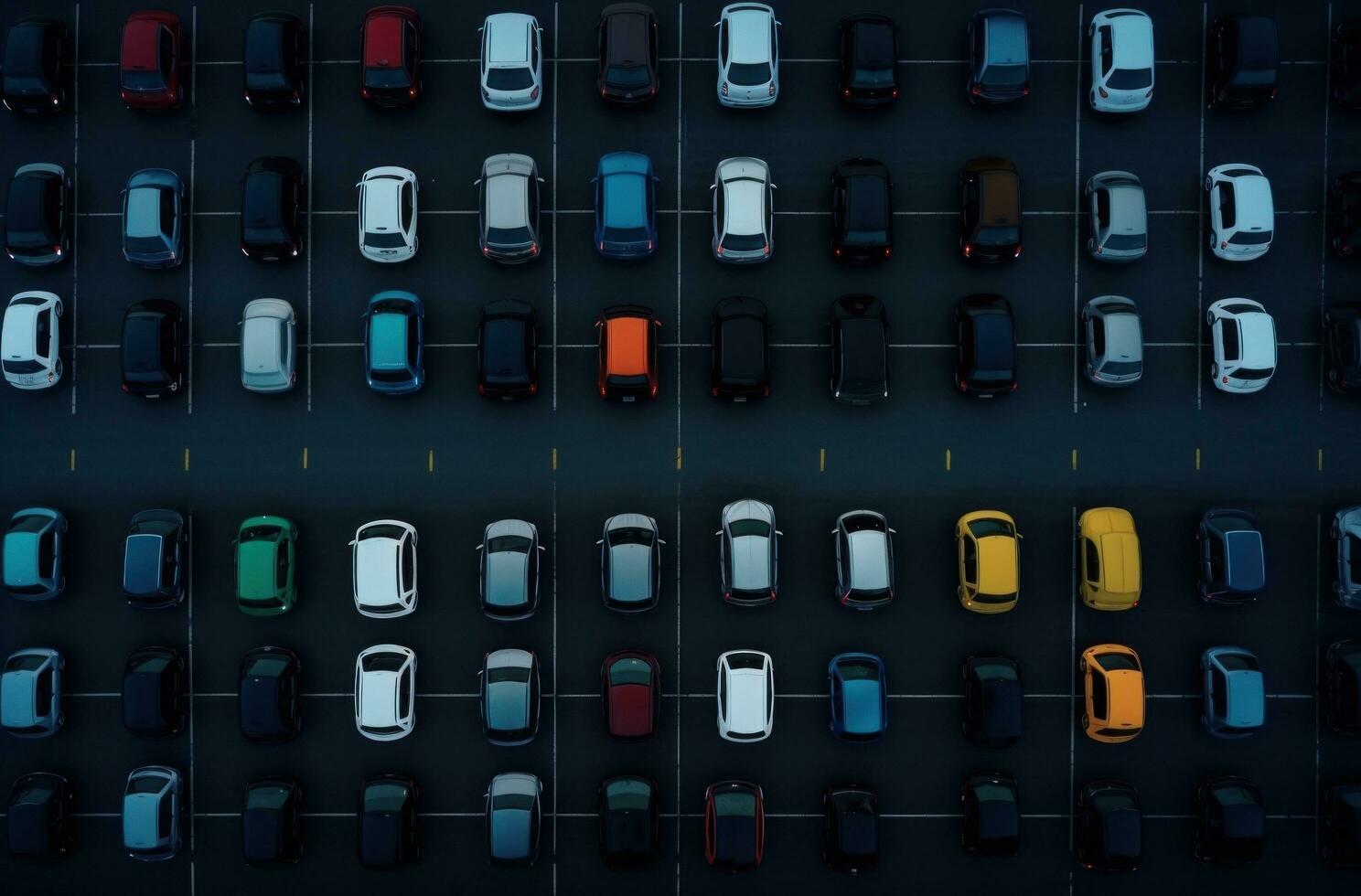 AI generated a large number of cars lined up in a parking lot photo