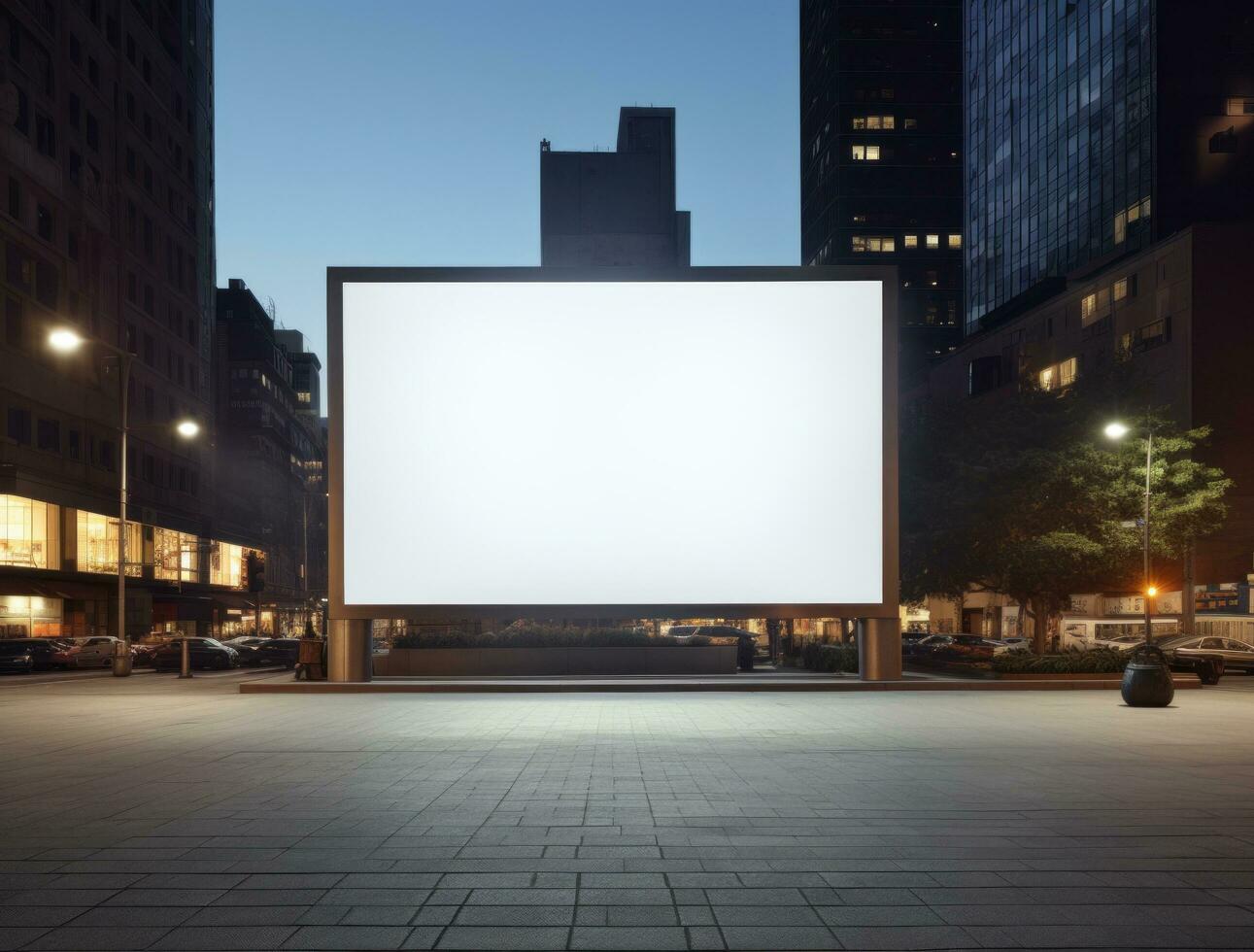 AI generated an empty billboard in the city's outdoor dining area photo