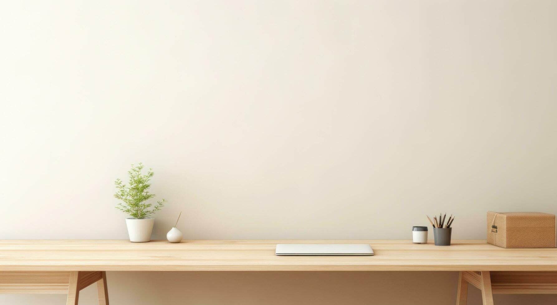 AI generated an empty desk sitting next to the living room wall photo