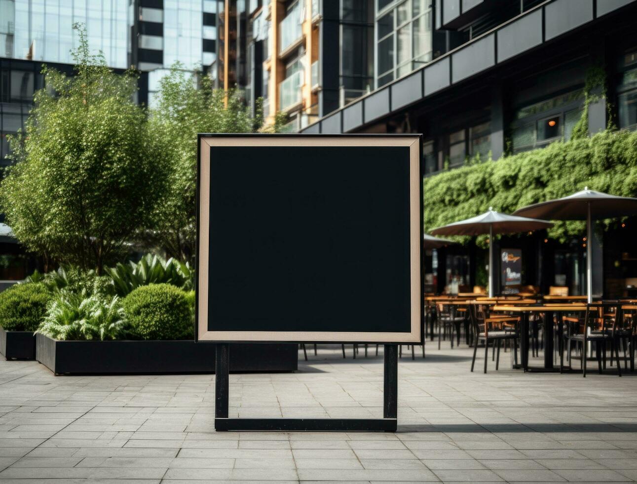 AI generated an empty billboard in the city's outdoor dining area photo