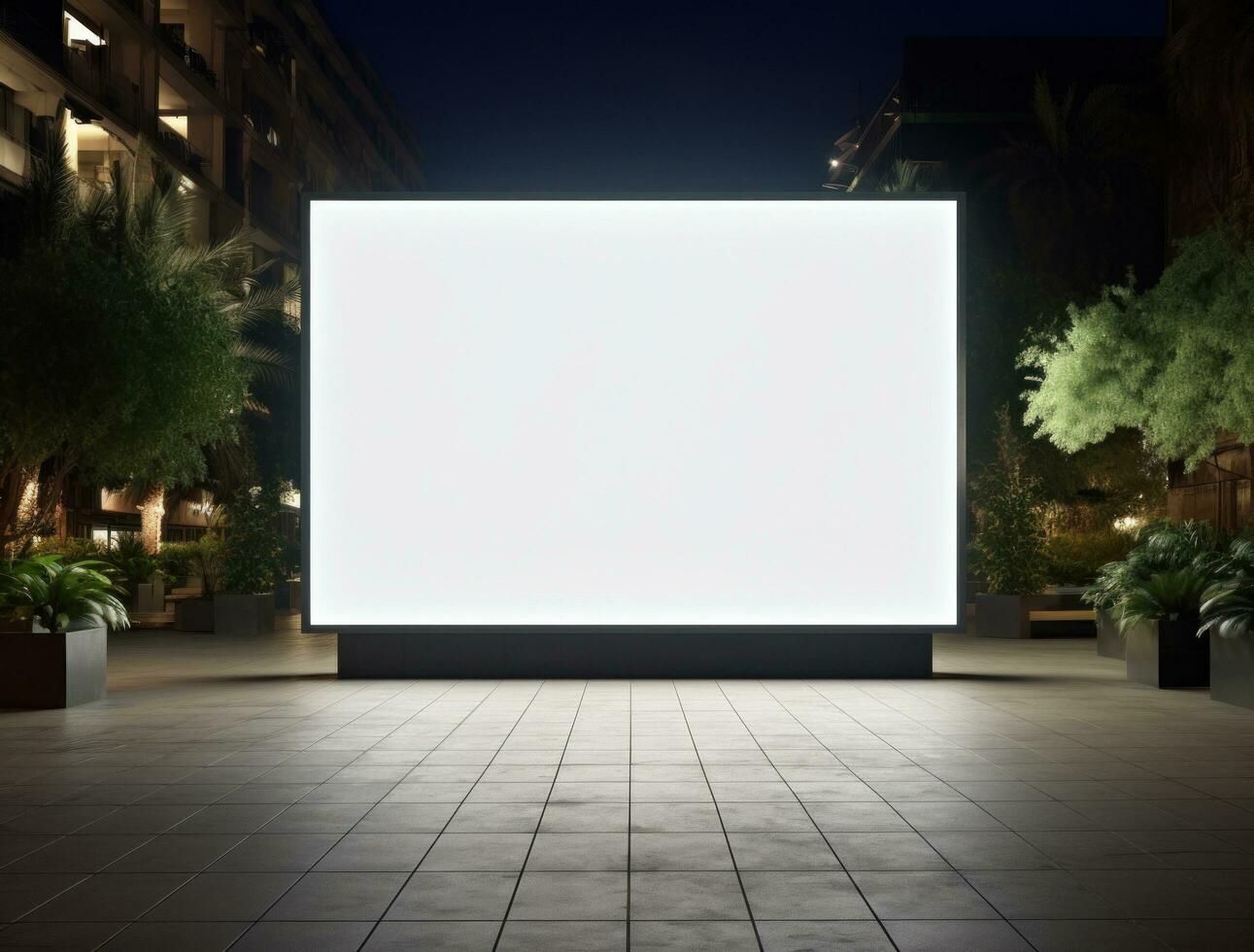 AI generated an empty billboard in the city's outdoor dining area photo