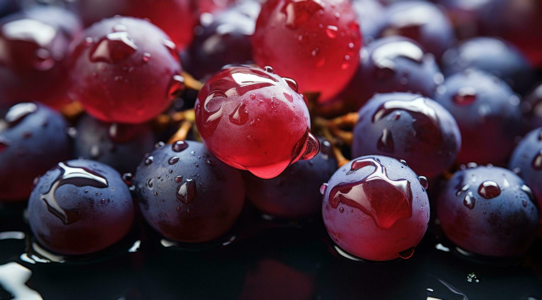 AI generated closeup of a glass of red wine with grapes photo