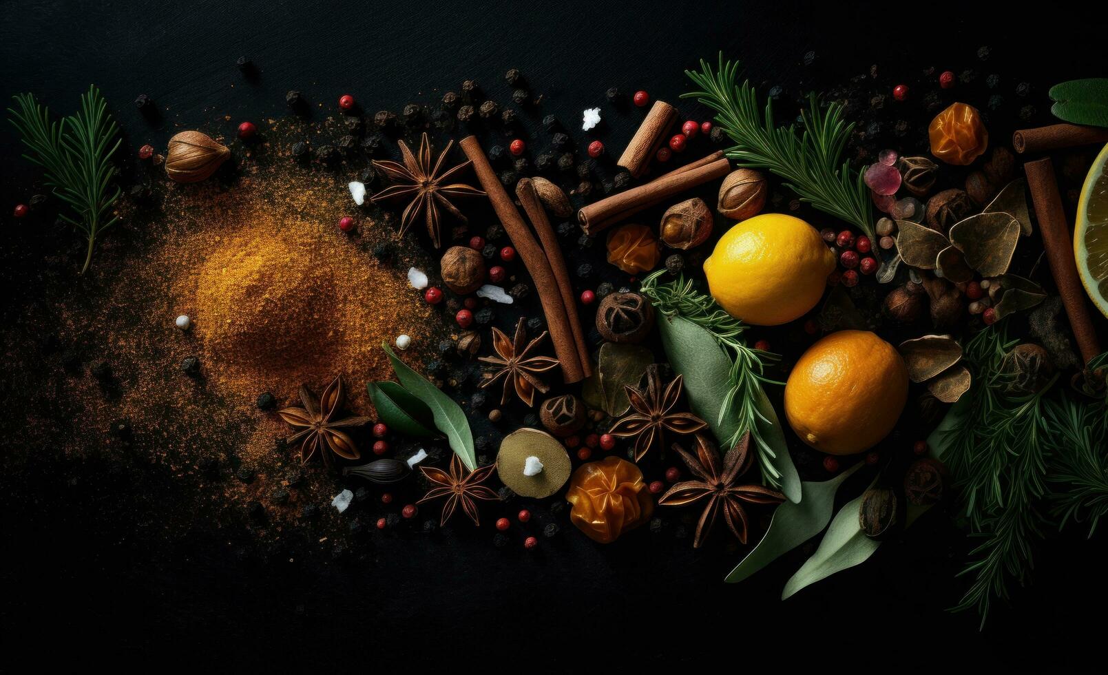 AI generated Christmas ingredients on black background photo