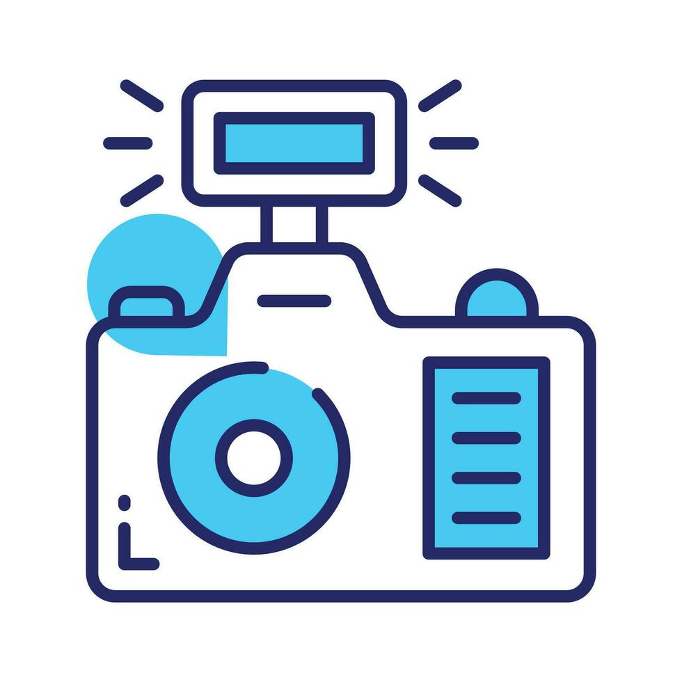 Photo camera with lens and button showing concept icon of photography in trendy style vector