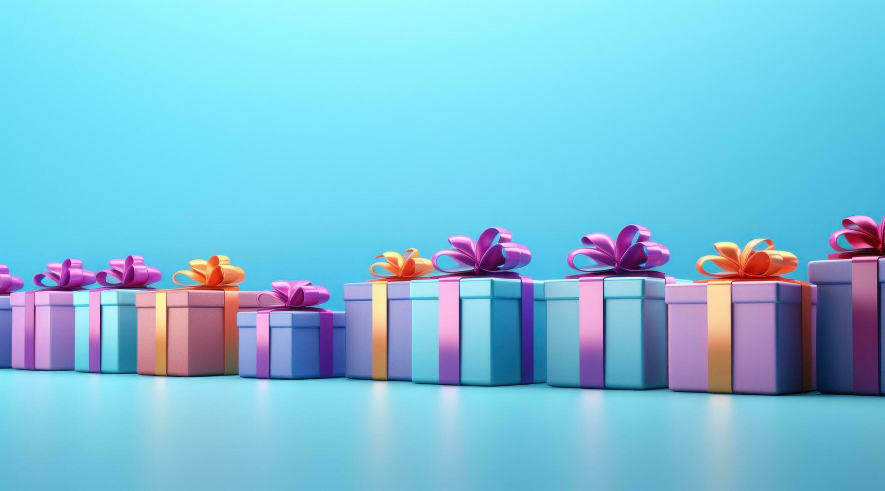 AI generated several boxes of presents in rows on blue against a blue background photo