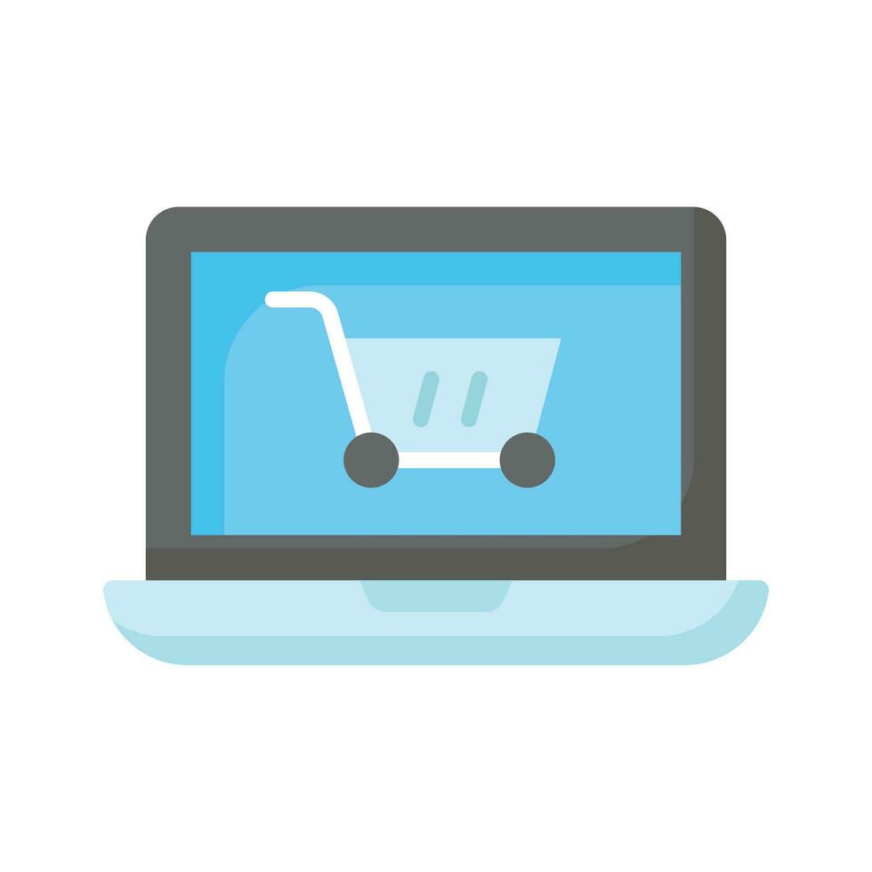 Shopping basket inside laptop showing concept icon of online shopping, vector of shopping website