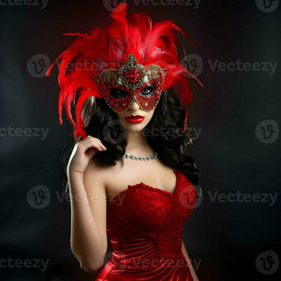 AI generated Portrait of beautiful Ornate female Mask at mardi gras photo